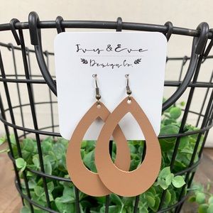 Genuine Leather Cognac Cut Out Drop Earrings